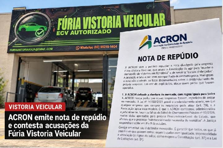 ACRON rebate acusação de monopólio e cobra apuração sobre credenciamento no DETRAN-RO