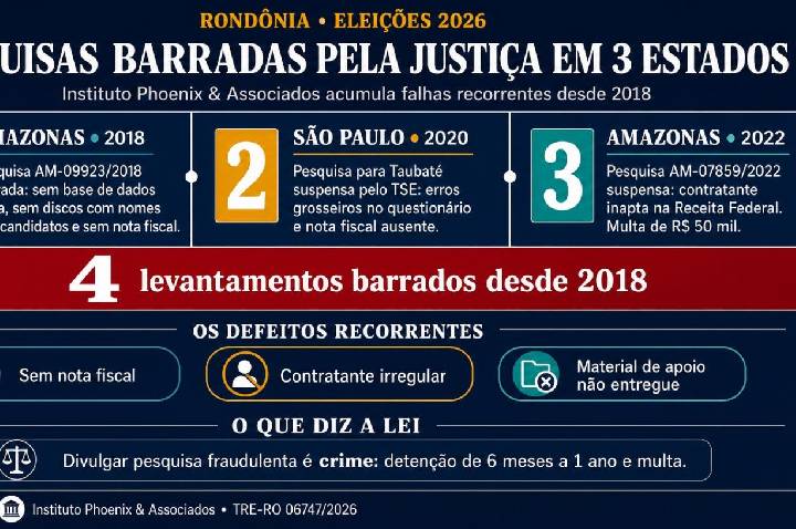 Instituto que mede a eleição em Rondônia teve pesquisas barradas pela Justiça Eleitoral em três estados