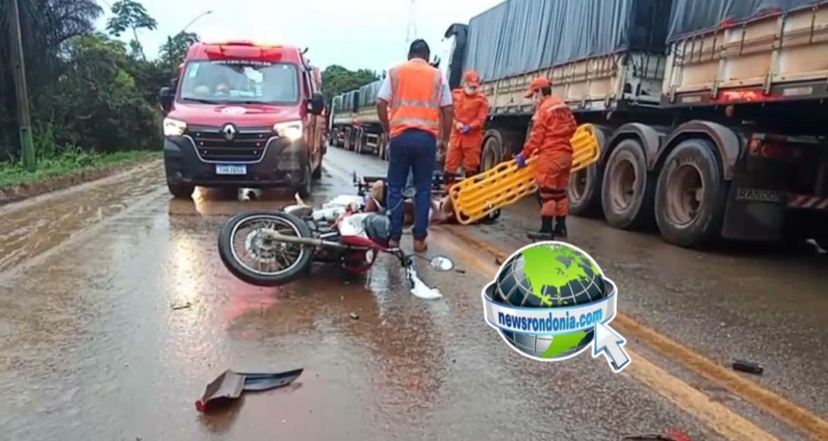 Motociclista fica ferido após bater em carreta na BR-319