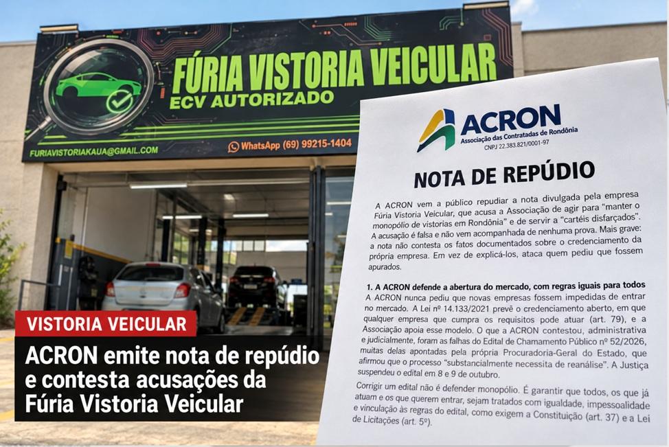 ACRON rebate acusação de monopólio e cobra apuração sobre credenciamento no DETRAN-RO