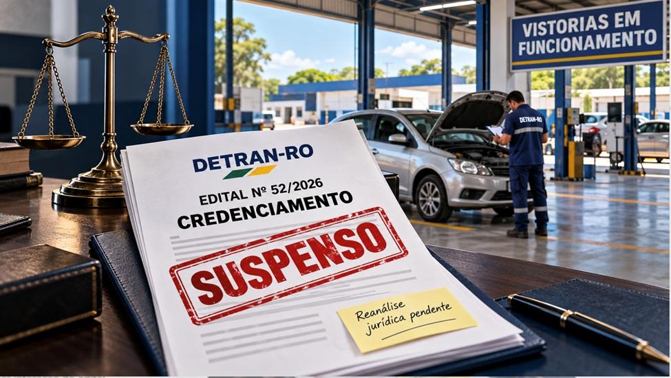 Justiça suspende credenciamento de vistorias do DETRAN-RO: edital saiu sem a nova análise que a Procuradoria exigiu