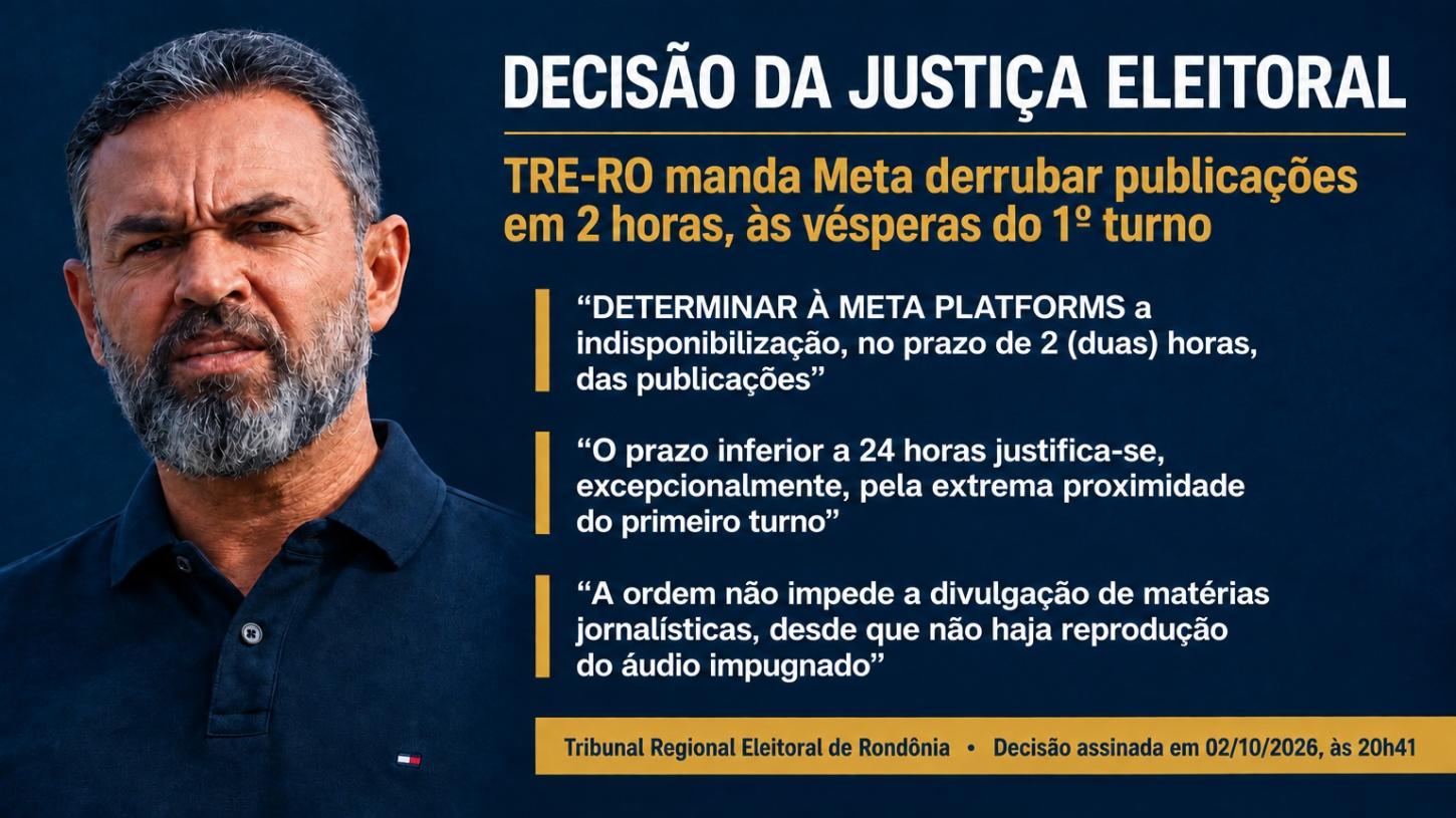 TRE-RO confirma fraude e ordena remoção imediata de áudio falso atribuído a Bruno Scheid
